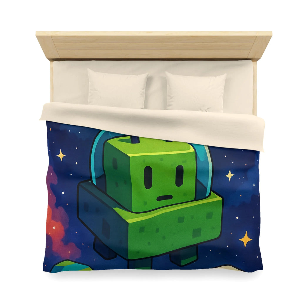 Housse de Couette Cosmos mignon extraterrestre vert cubique et planètes pixelisées