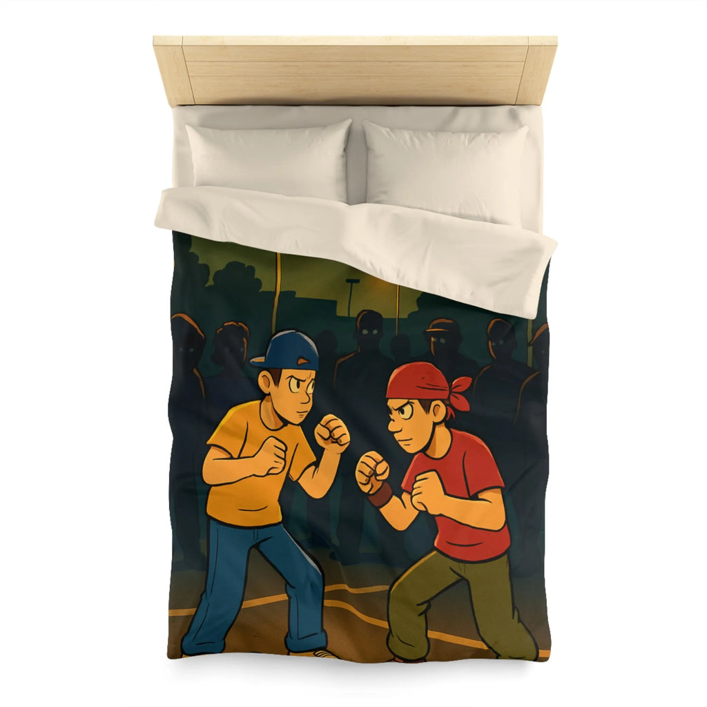 Housse de couette avec illustration urbaine de deux boxeurs sous lampadaires la nuit