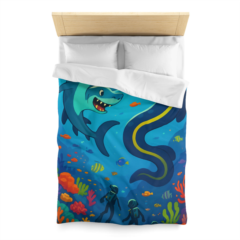 Housse de couette océan vibrante avec requins amicaux et plongeurs explorateurs
