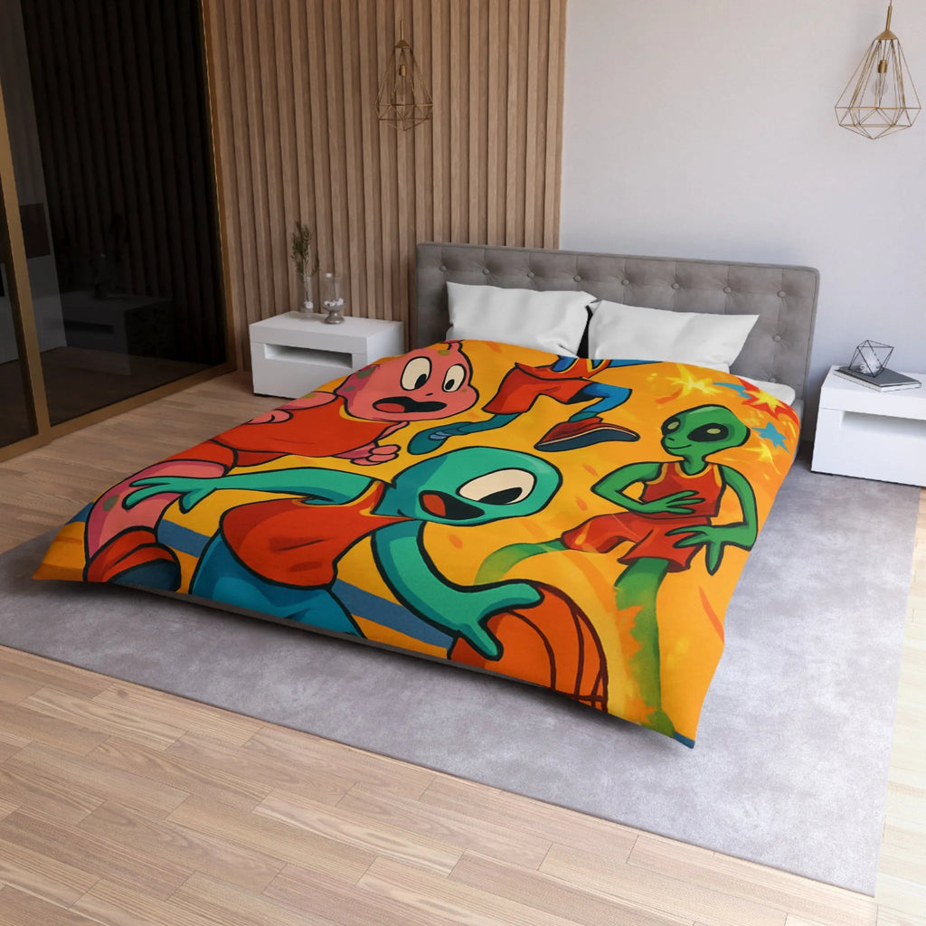 Housse de couette alien colorée pour chambre d'enfant avec thème basket et espace