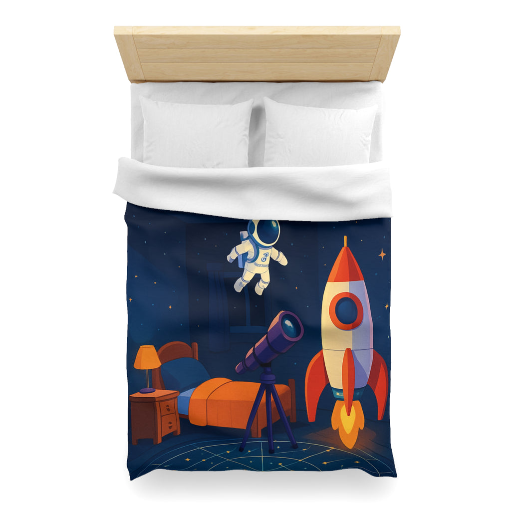 Housse de Couette Spatiale Enfant avec Astronaute Fusée et Planètes Colorées