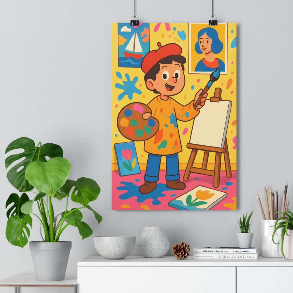 Poster décoratif artiste joyeux rouge bande dessinée coloré enfant chambre amusant créatif dynamique peinture