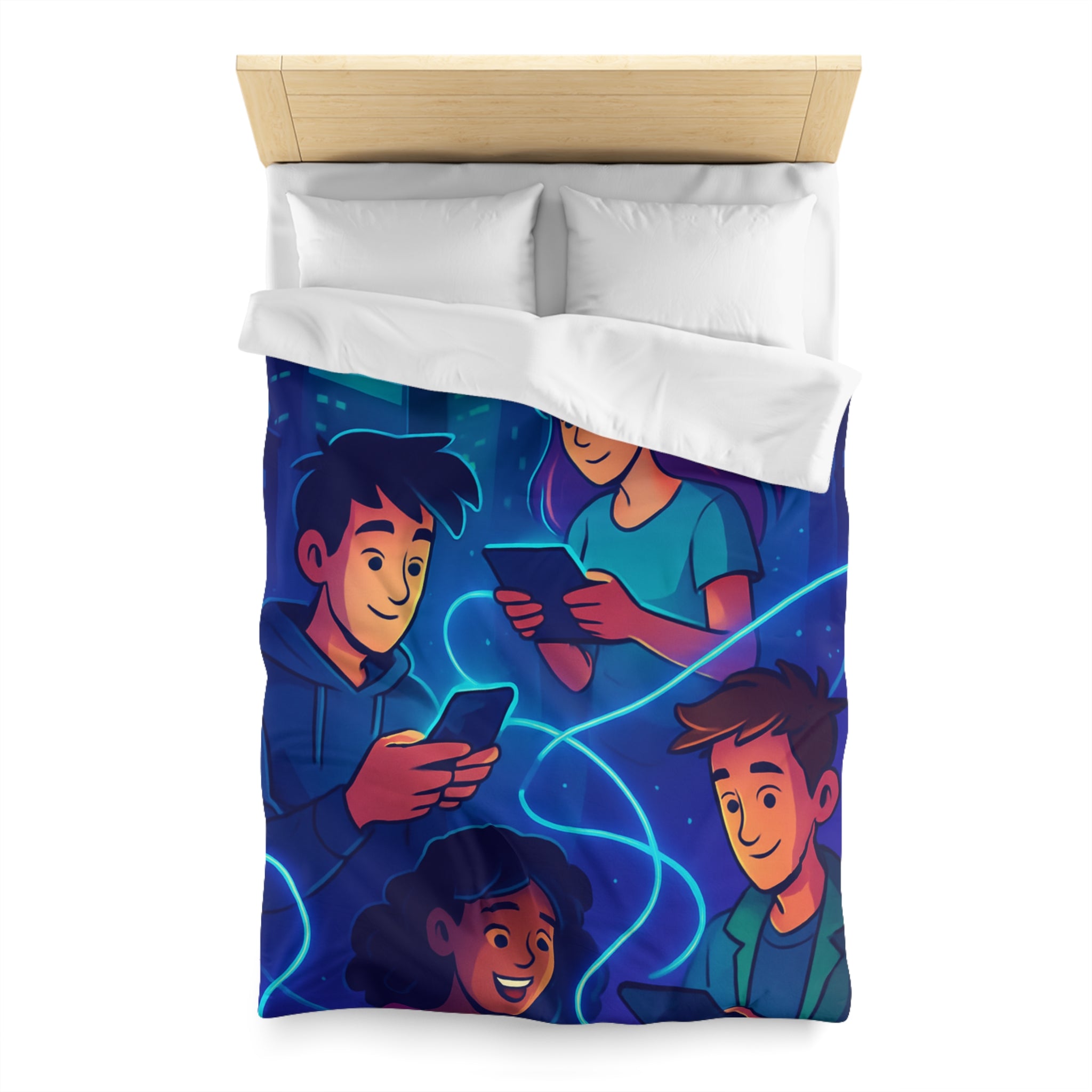 Housse de couette numérique moderne avec design connecté et technologie urbaine futuriste