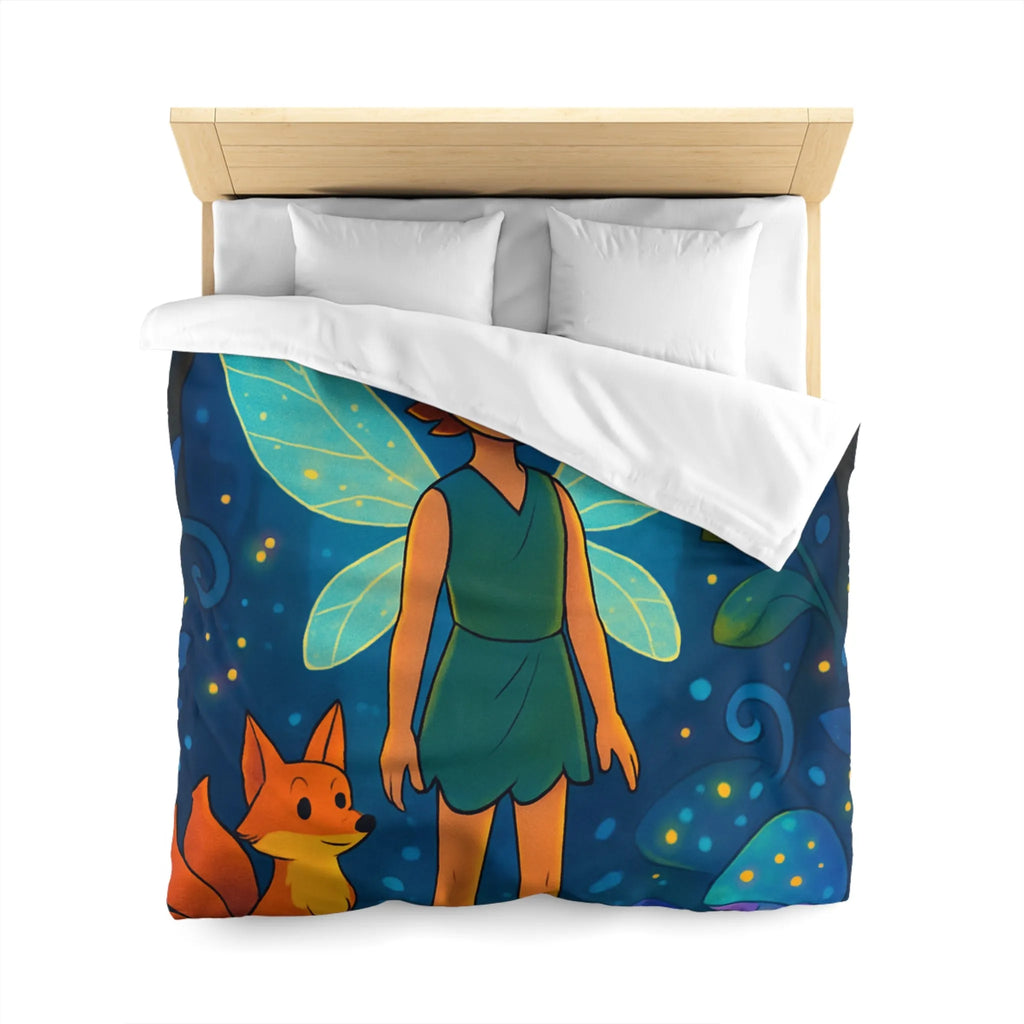 Housse de Couette Féerique avec Fée Ailée et Renard dans Forêt Enchantée Multicolore