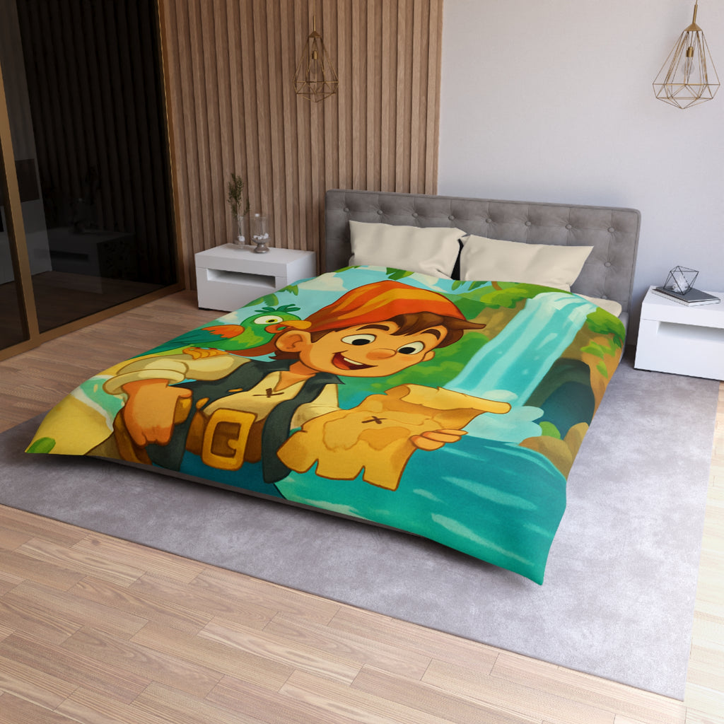 Housse de Couette Pirate Enfantine avec Perroquet, Carte au Trésor, Cascade et Plage