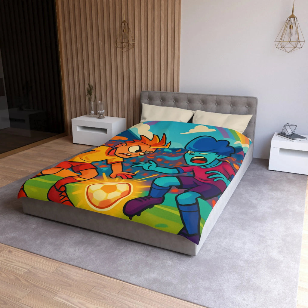 Housse de Couette Colorée pour Enfants avec Joueurs de Football Sur Fond Arc-en-ciel