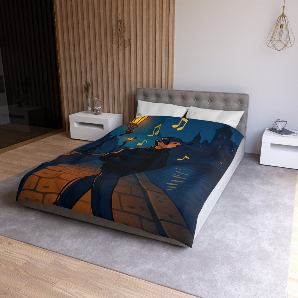 Housse de couette urbaine éclairée, promenade nocturne musicale sur pont éclairé