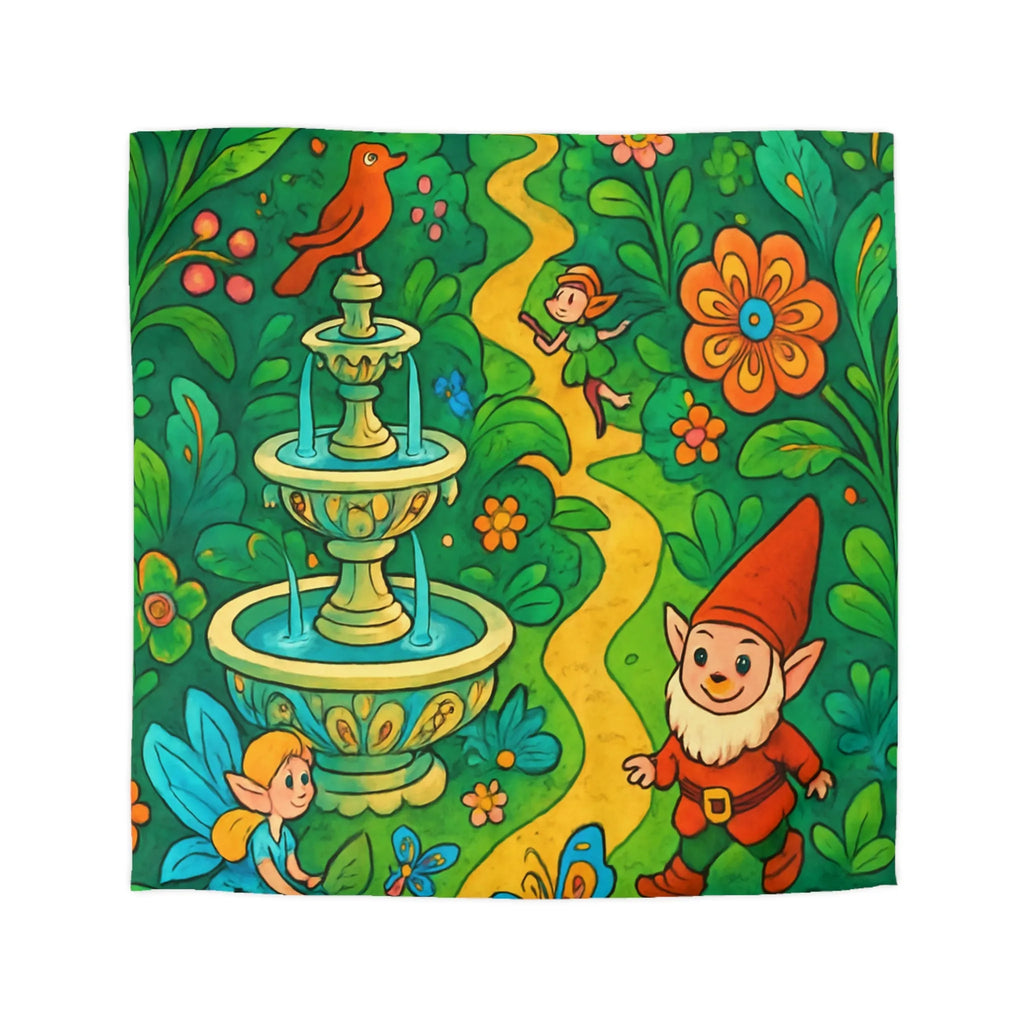 Housse de couette enfant avec lutins, fées, et papillons dans une forêt enchantée