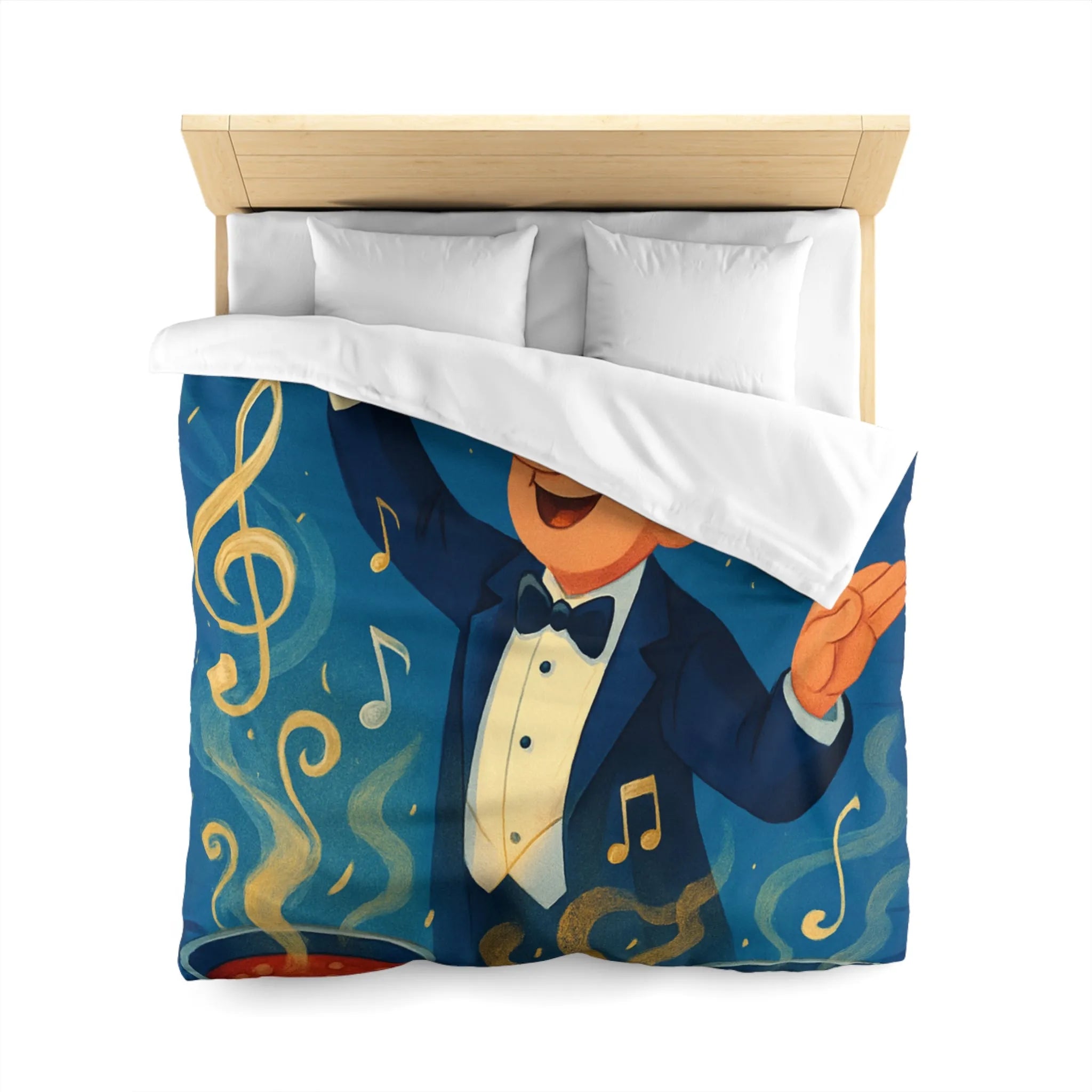 Chef chef d'orchestre culinaire dirige musique en cuisinant mélodies savoureuses et colorées