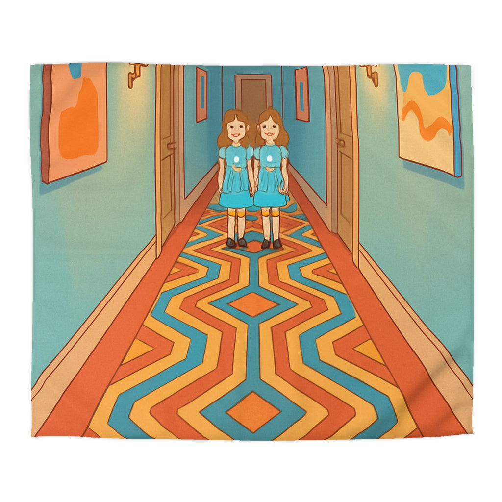 Housse de couette motif géométrique rétro et ambiance inspirée de films classiques d'horreur