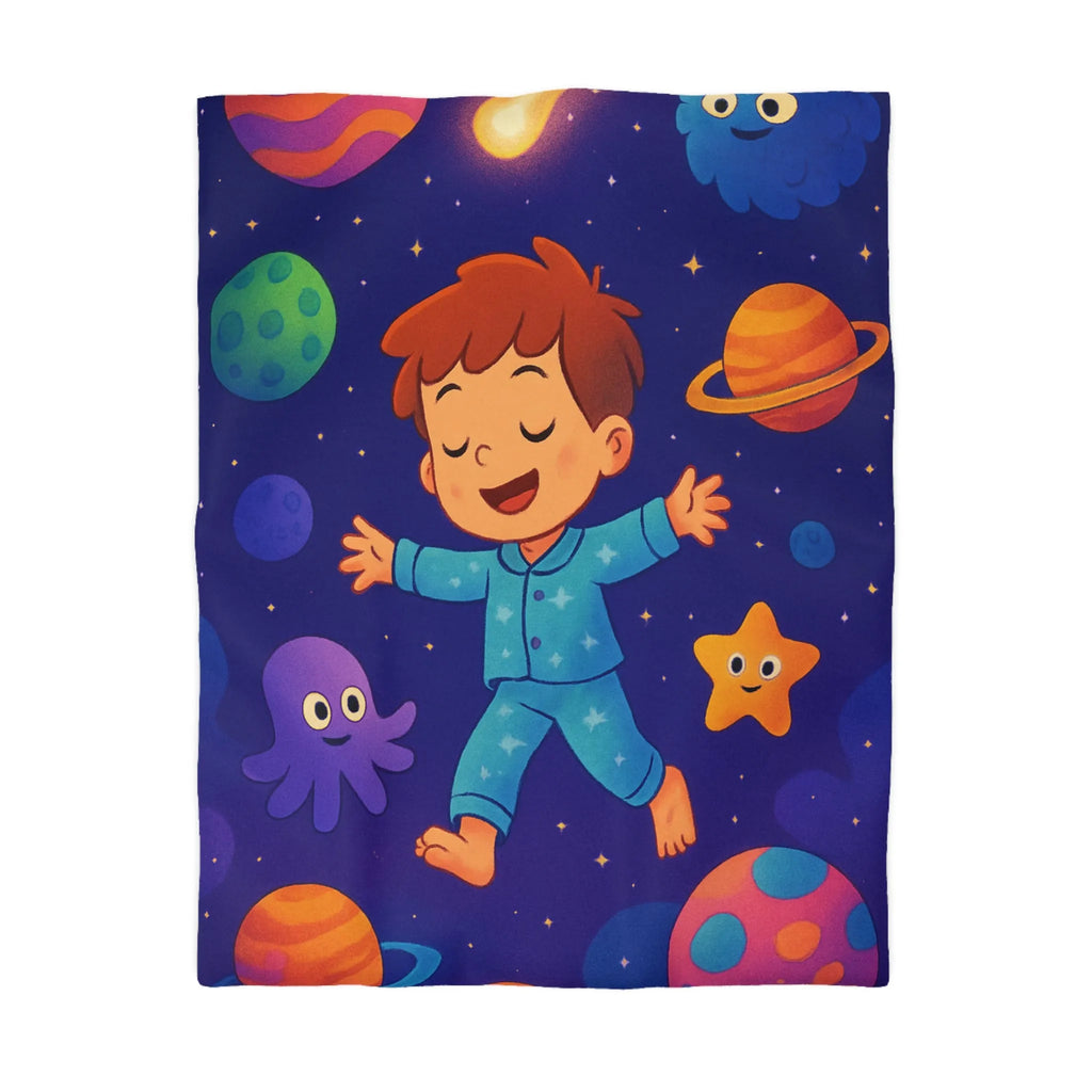 Housse de Couette Galaxie Enfant avec Atmosphère Rêveuse et Éléments Astronomiques Colorés