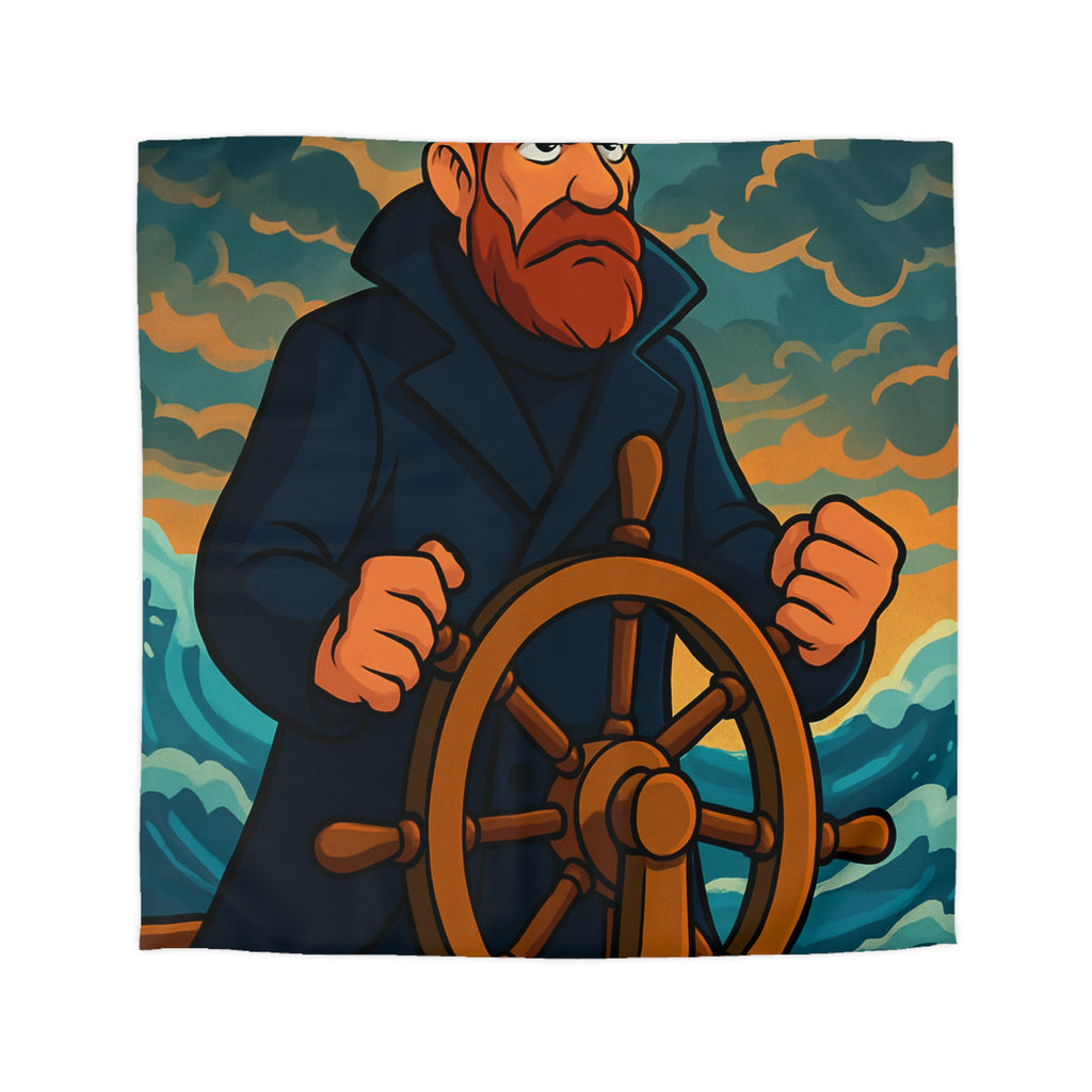 Housse de couette motif marin : capitaine courageux naviguant tempête en mer déchaînée