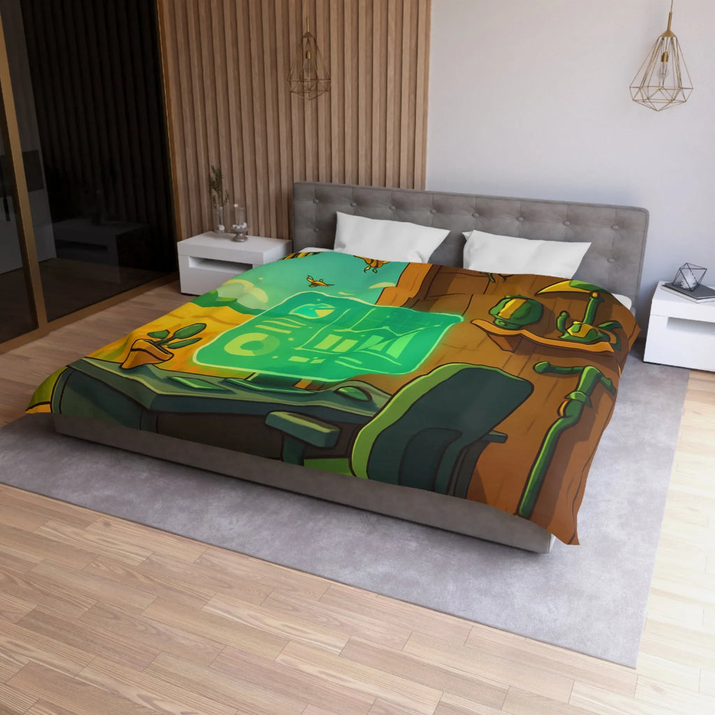 Housse de couette avec design moderne d'abeilles et station de travail futuriste