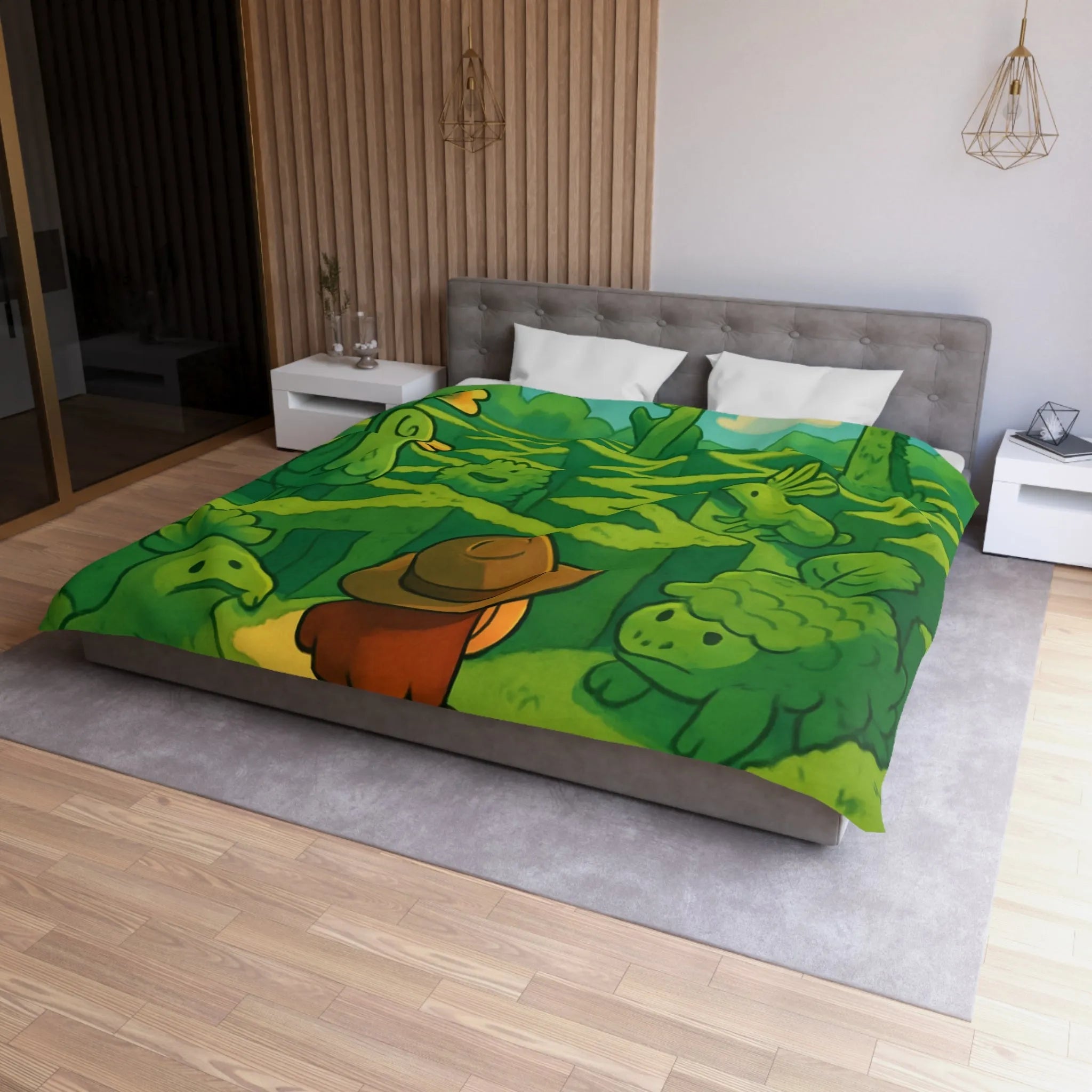 Explorez un Labyrinthe de Créatures Végétales Mystiques sur une Housse de Couette Originale