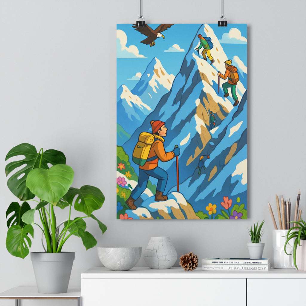 Poster décoratif animé randonnée montagne alpinistes sommets enneigés aventure salon bureau nature 30x46 qualité