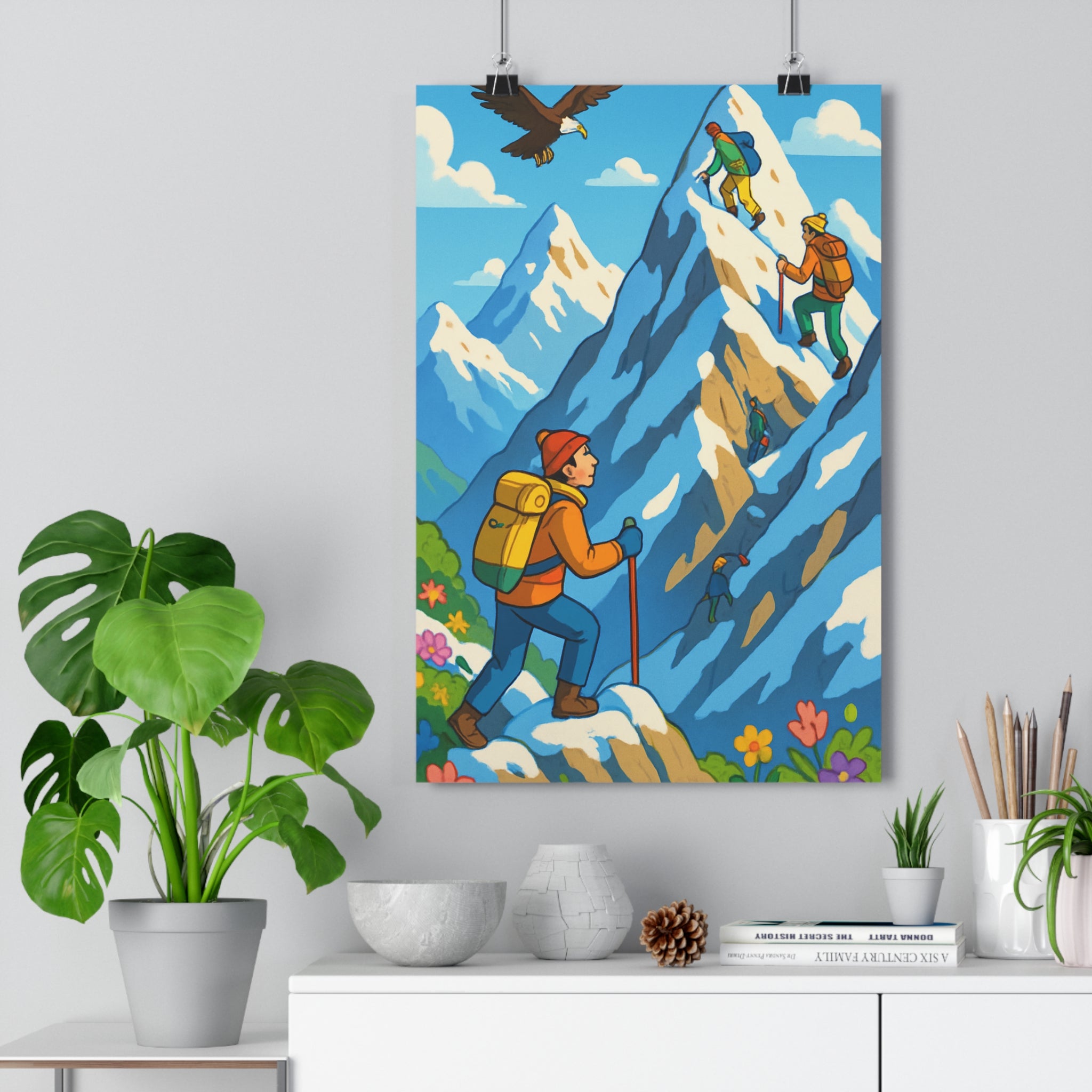 Poster décoratif animé randonnée montagne alpinistes sommets enneigés aventure salon bureau nature 30x46 qualité