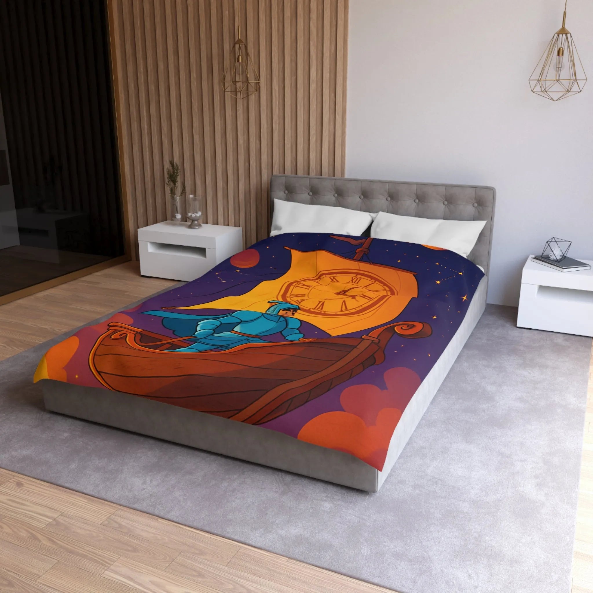 Housse de couette enfant rêveur : chevalier voyageant à travers le cosmos étoilé