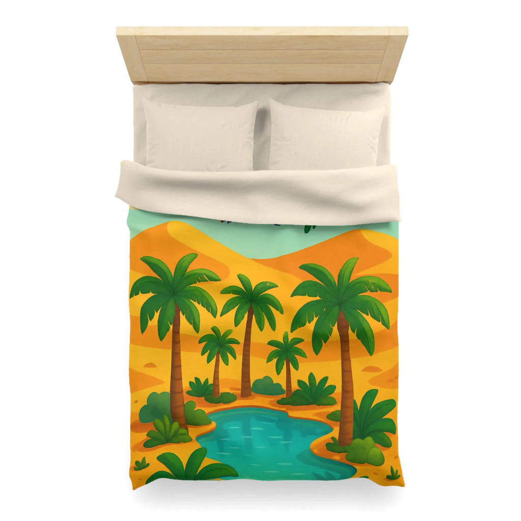 Housse de couette exotique avec palmiers, oiseaux colorés et oasis dans le désert