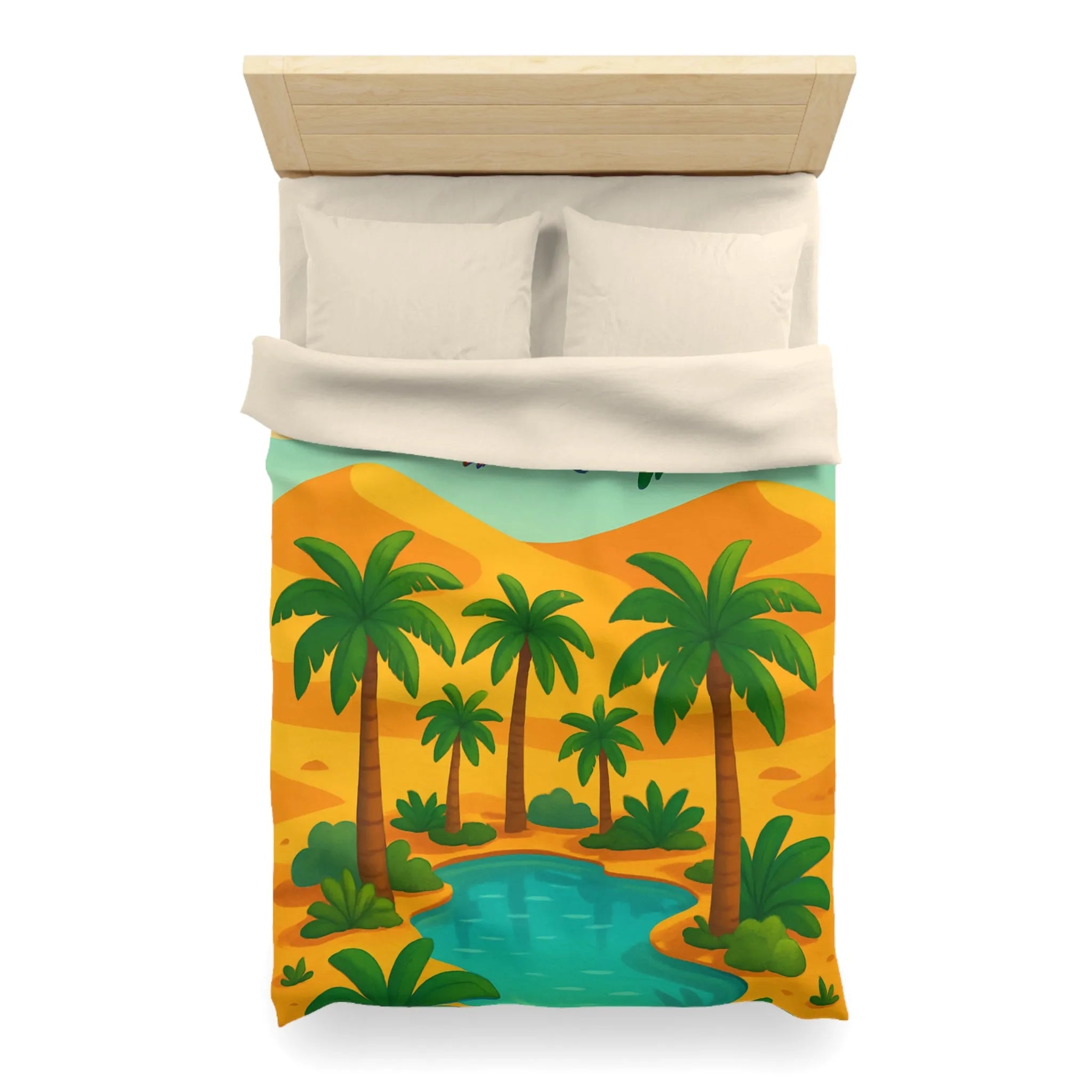 Housse de couette exotique avec palmiers, oiseaux colorés et oasis dans le désert