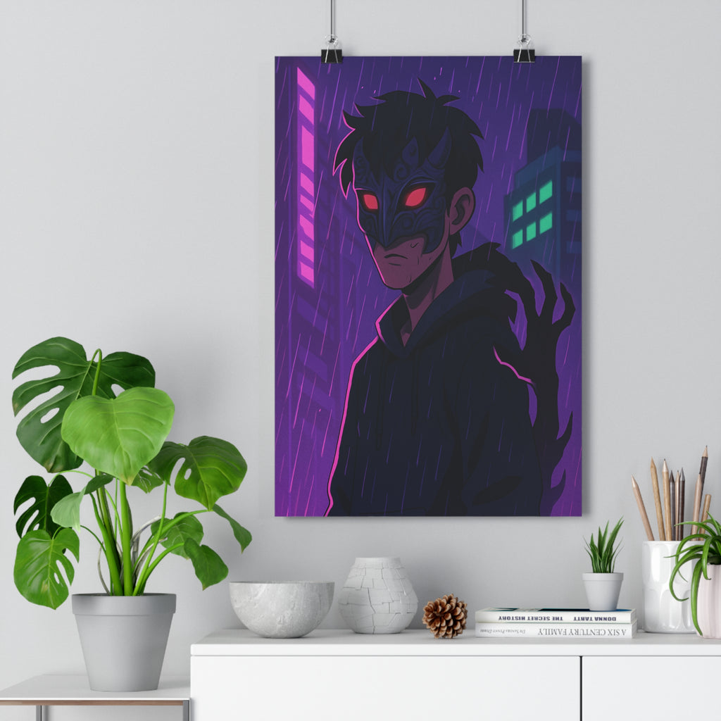 Poster décoratif sombre néon violet vert mystique dessin animé chambre espace intrigant 30x46 cm
