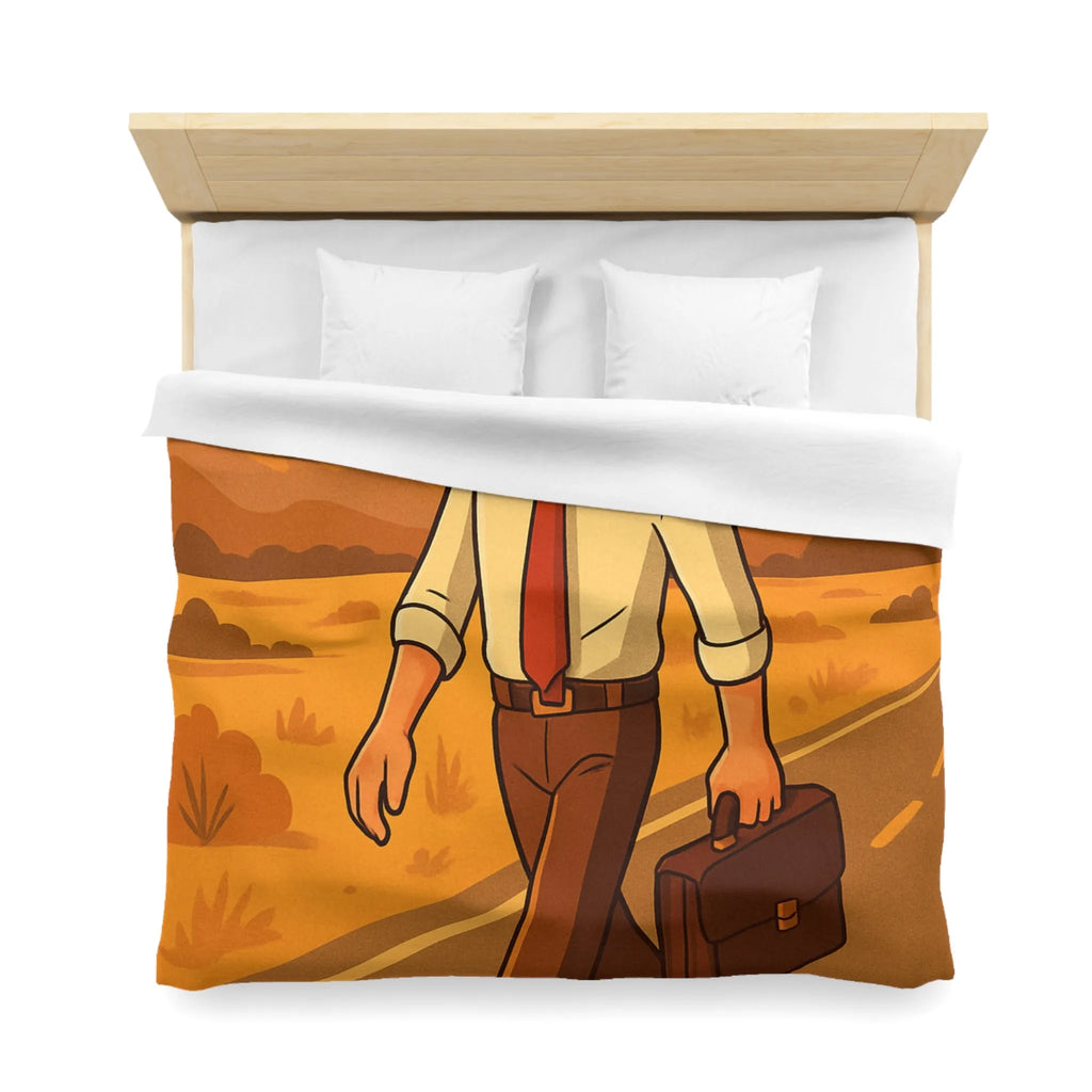 Housse de couette avec illustration d'homme marchant au coucher du soleil style rétro