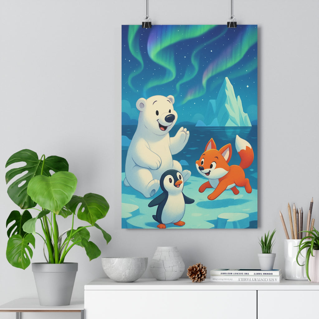 Poster décoratif dessin animé ours renard manchot polaire aventure joyeuse enfant glacier chambre 30x46
