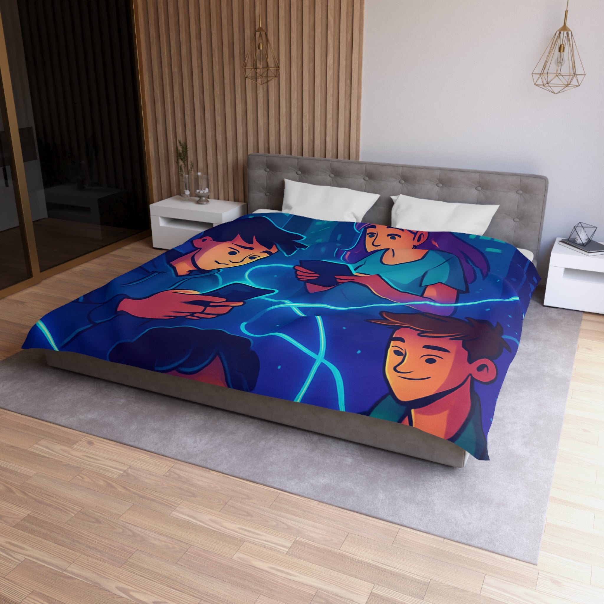 Housse de couette numérique moderne avec design connecté et technologie urbaine futuriste