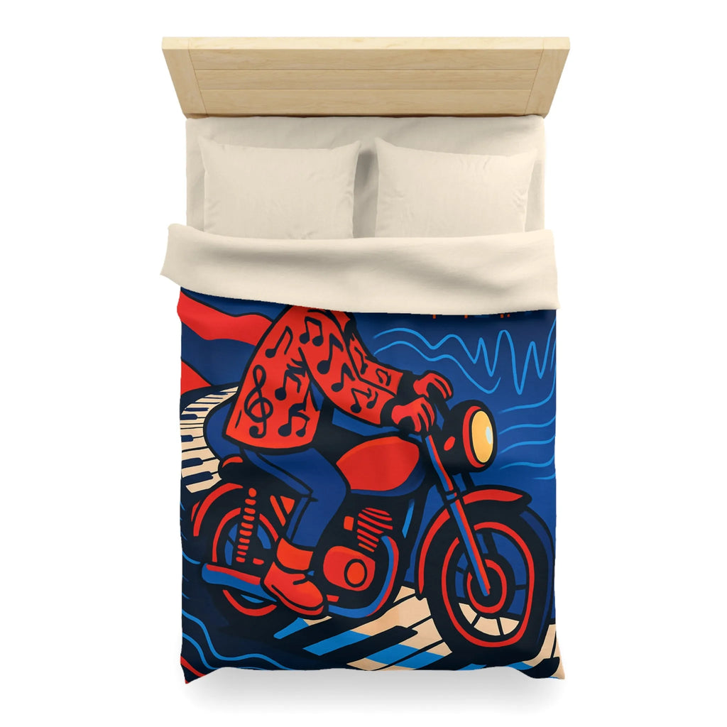 Housse de Couette Design Moderne: Motard Musicien dans Ville Lumineuse et Colorée