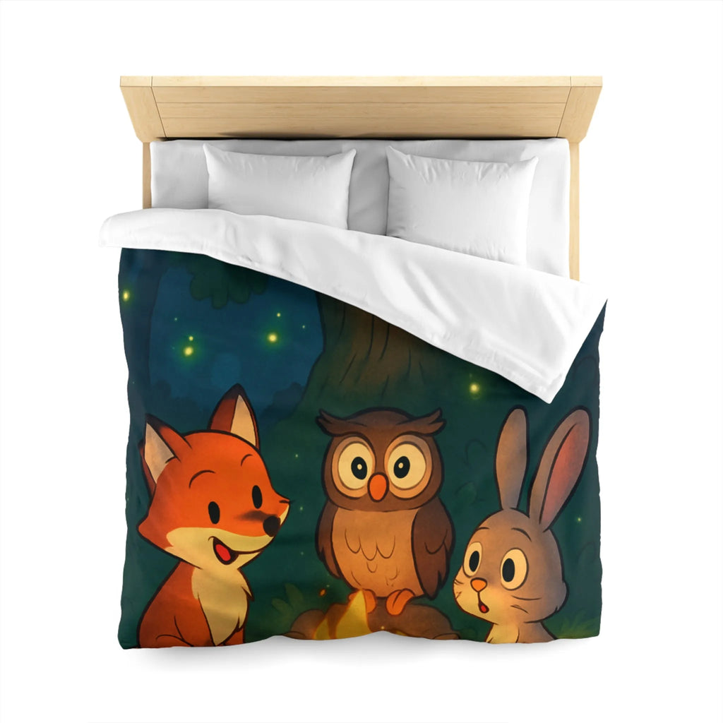 Housse de couette forêt mystique animaux autour du feu sous ciel étoilé magique
