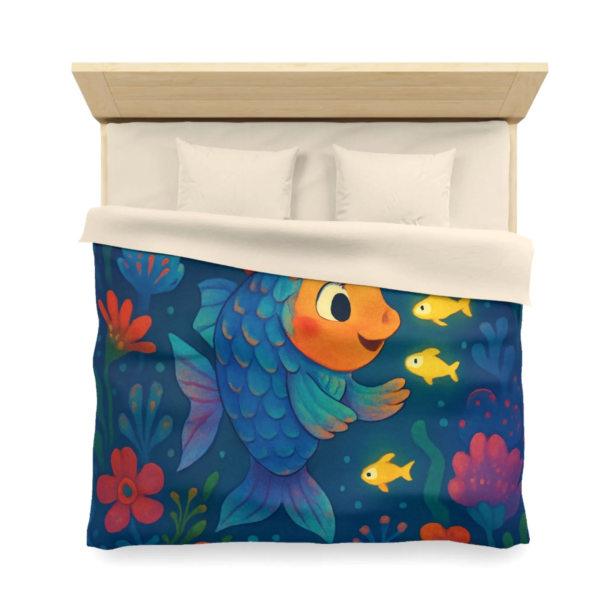 Housse de Couette Colorée avec Poisson et Lune, Idéale Chambre Enfant Rêveuse