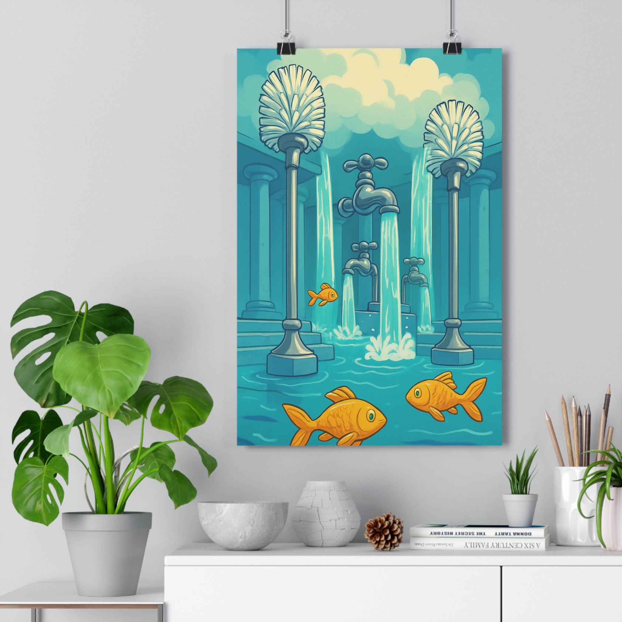Poster décoratif aquatique bleu doré cartoon mystique salle enfant magique fantasy relaxant artistique élégant