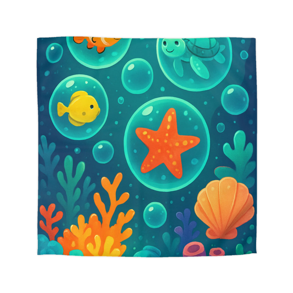 Housse de Couette Océan Animé pour Enfants avec Tortue et Étoile de Mer Mignonne