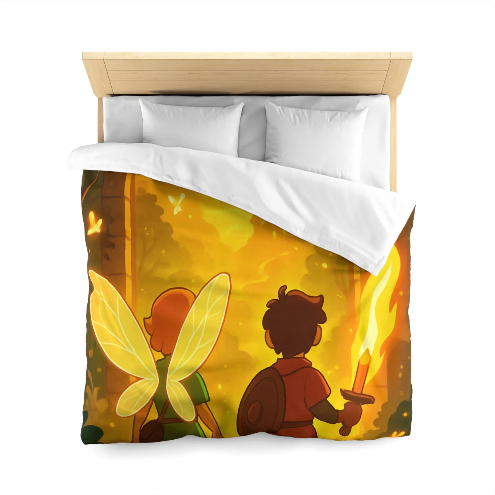 Housse de couette féerique avec fées et aventuriers dans une forêt enchantée magique