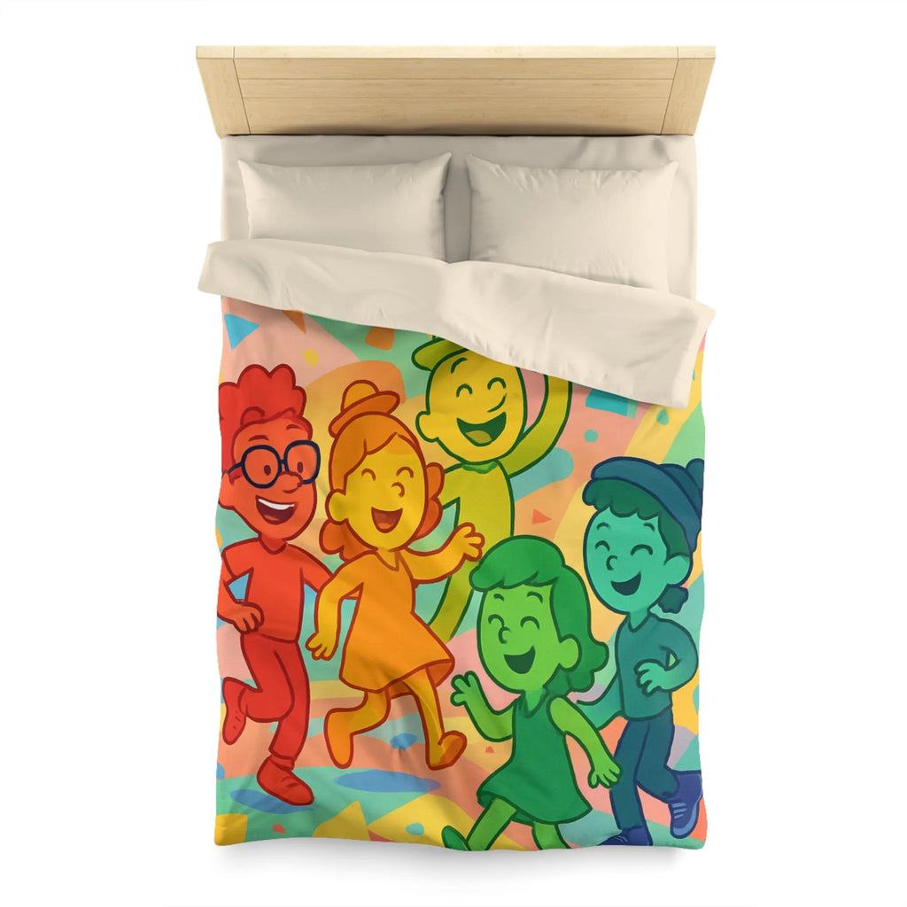 Housse de Couette Colorée avec Enfants et Motifs Géométriques pour Chambre Joyeuse