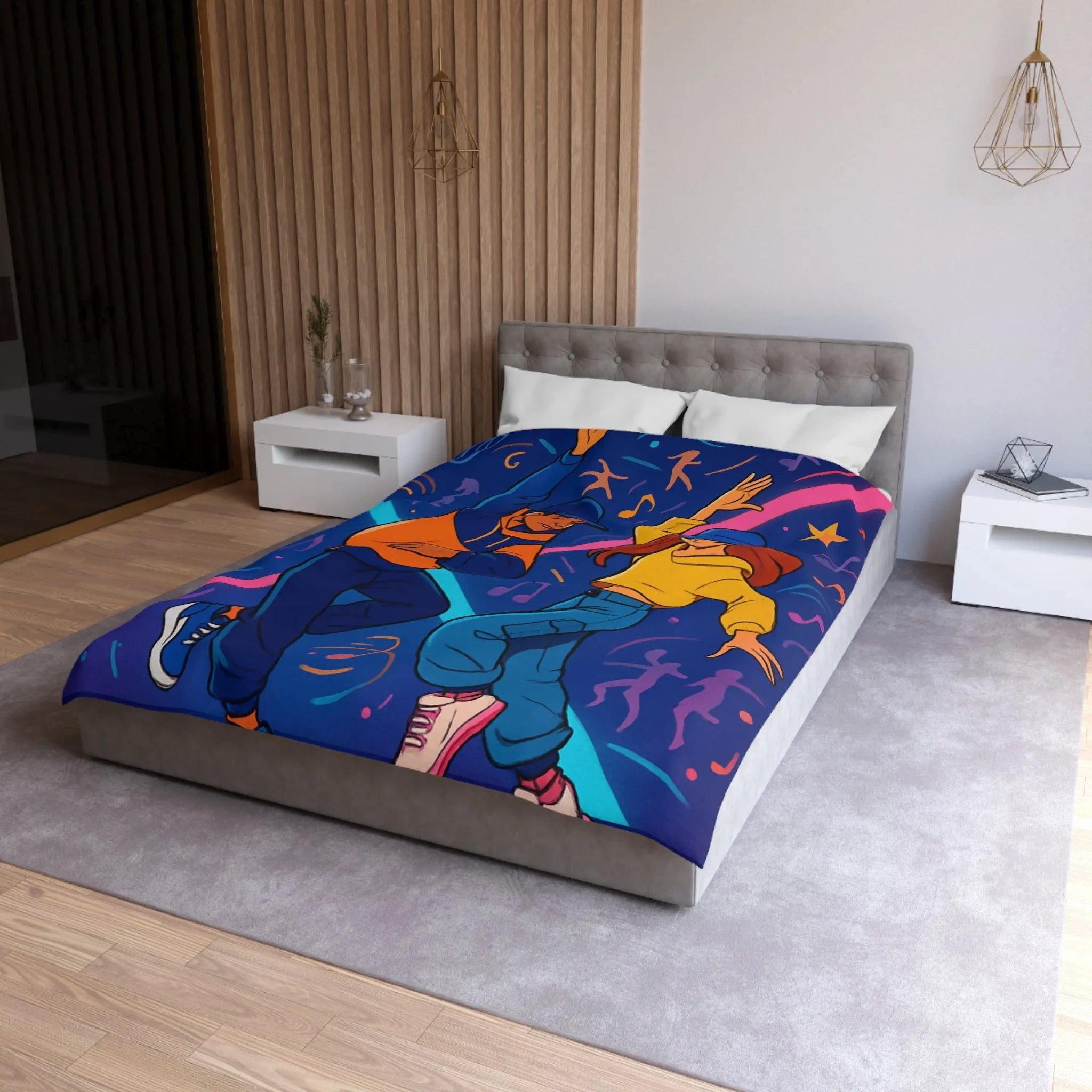 Housse de couette dynamique avec danseurs hip hop sur fond coloré et musical