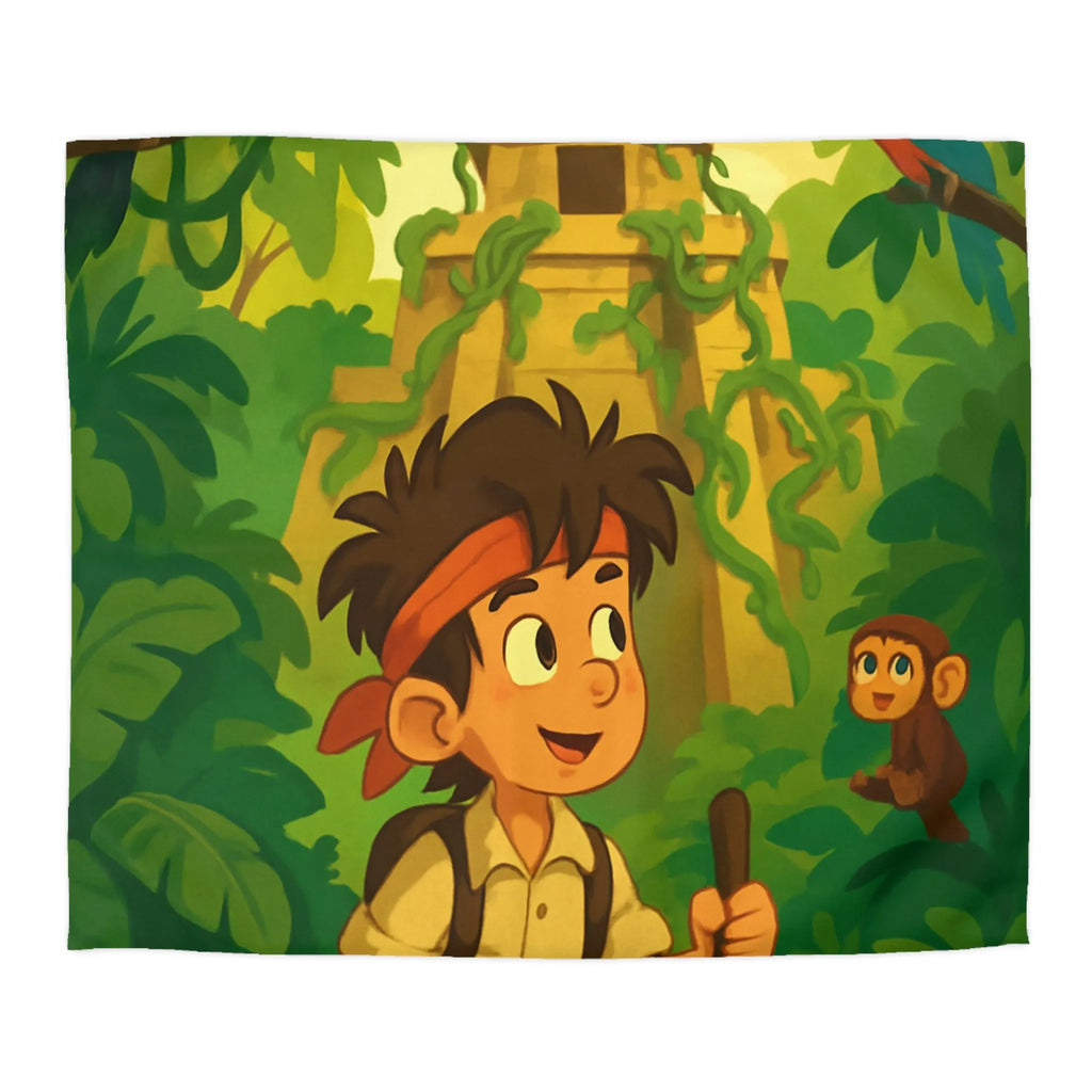 Housse de couette aventure jungle exotique pour chambre d'enfant avec animaux et temple