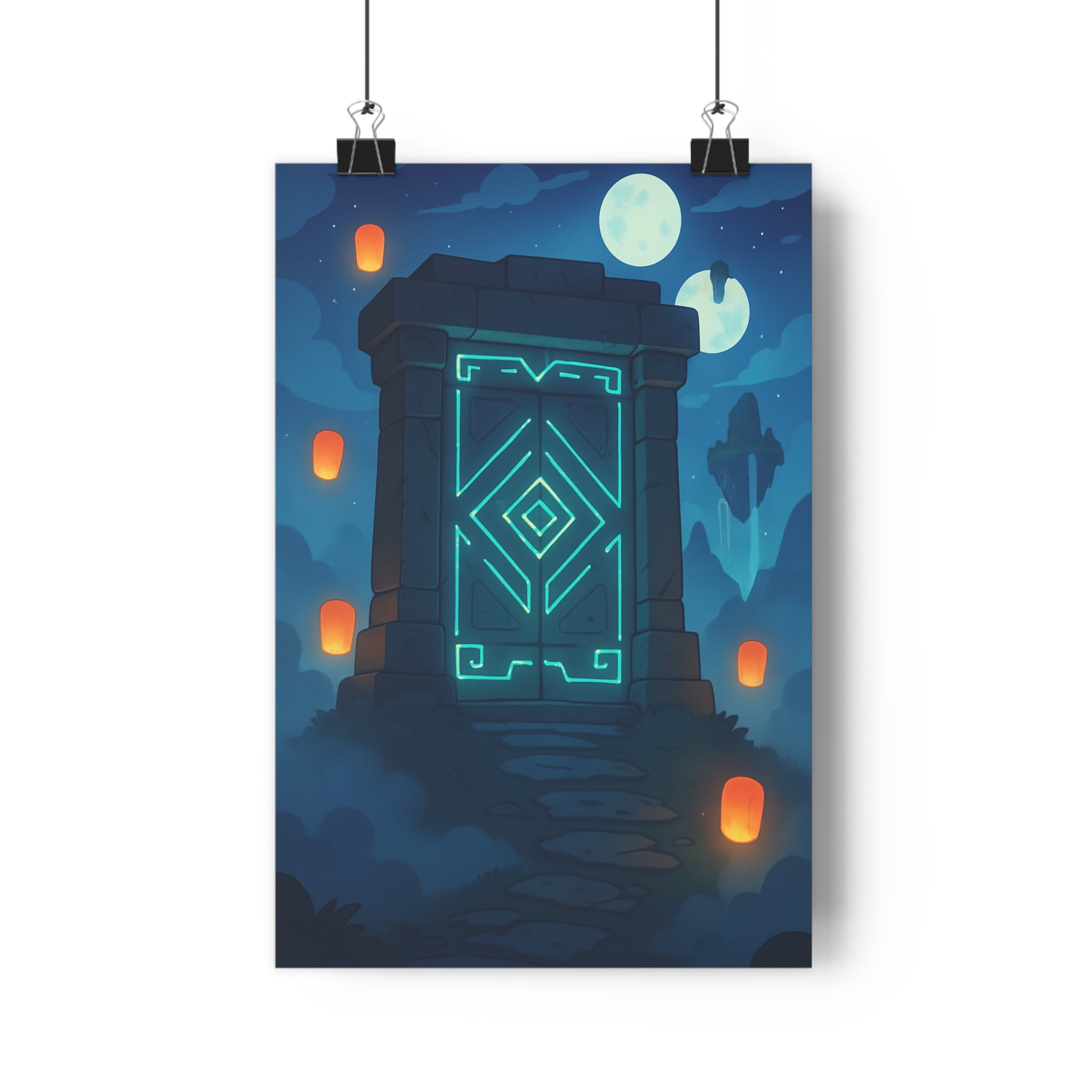 Poster décoratif mystique bleu orange aventure méditation salon bureau moderne surréaliste lumineux 30x46 unique