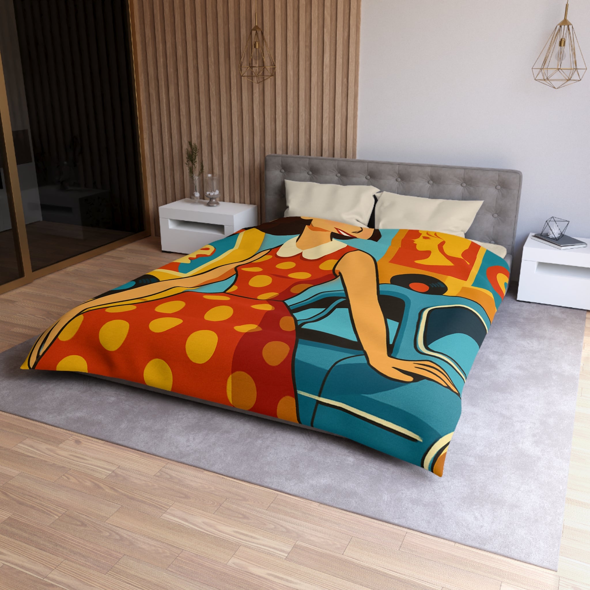 Housse de couette rétro colorée avec motifs années 60 style pop art vintage