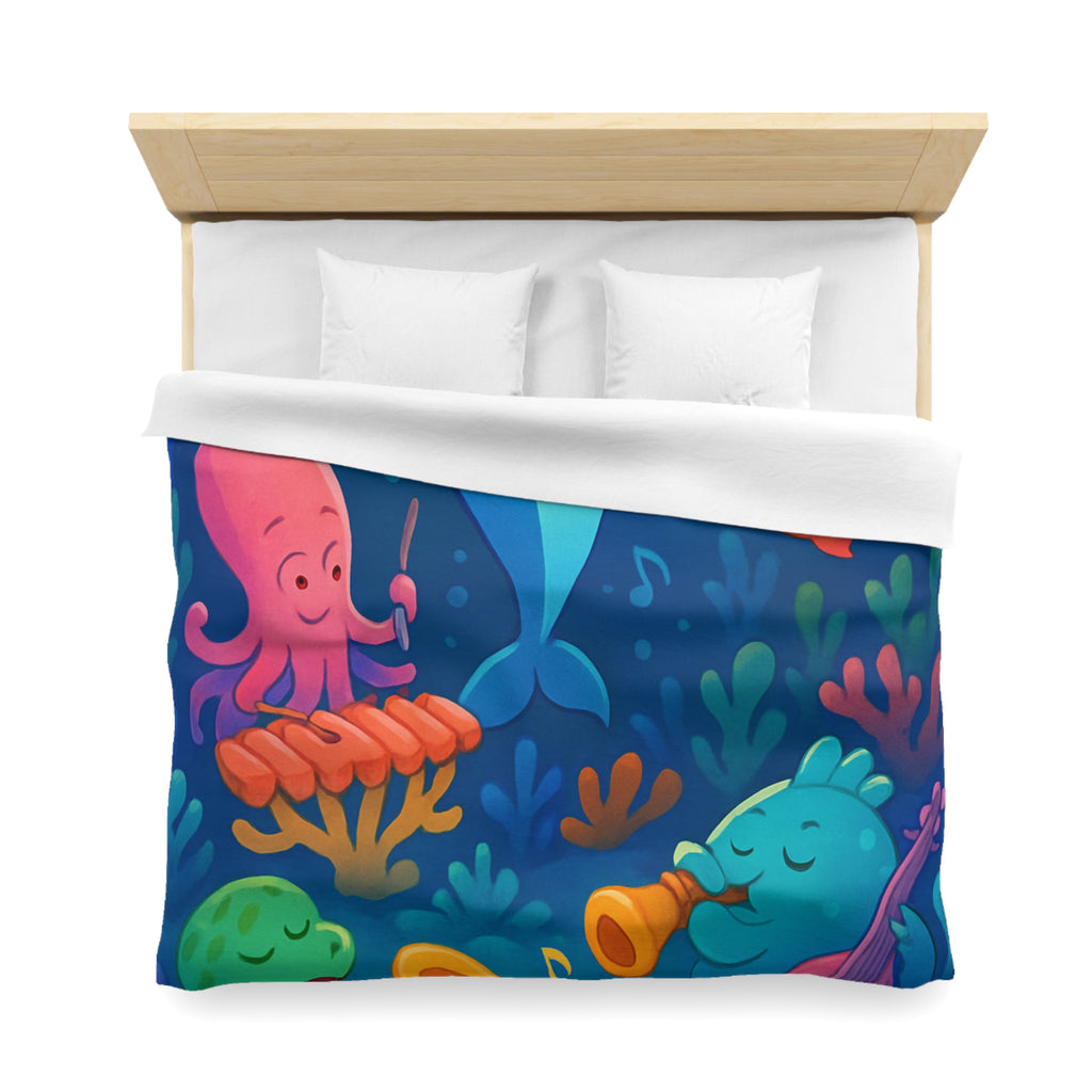 Housse de couette océan joyeux avec animaux marins et notes musicales colorées