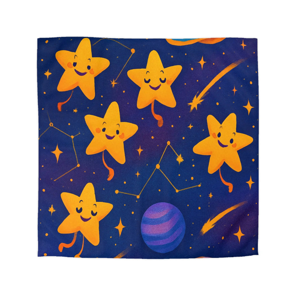 Housse de couette avec étoiles souriantes et planètes cartoon pour chambre d'enfant
