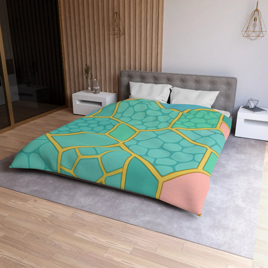 Housse de couette hexagonale pastel avec motifs géométriques et texture miel moderne