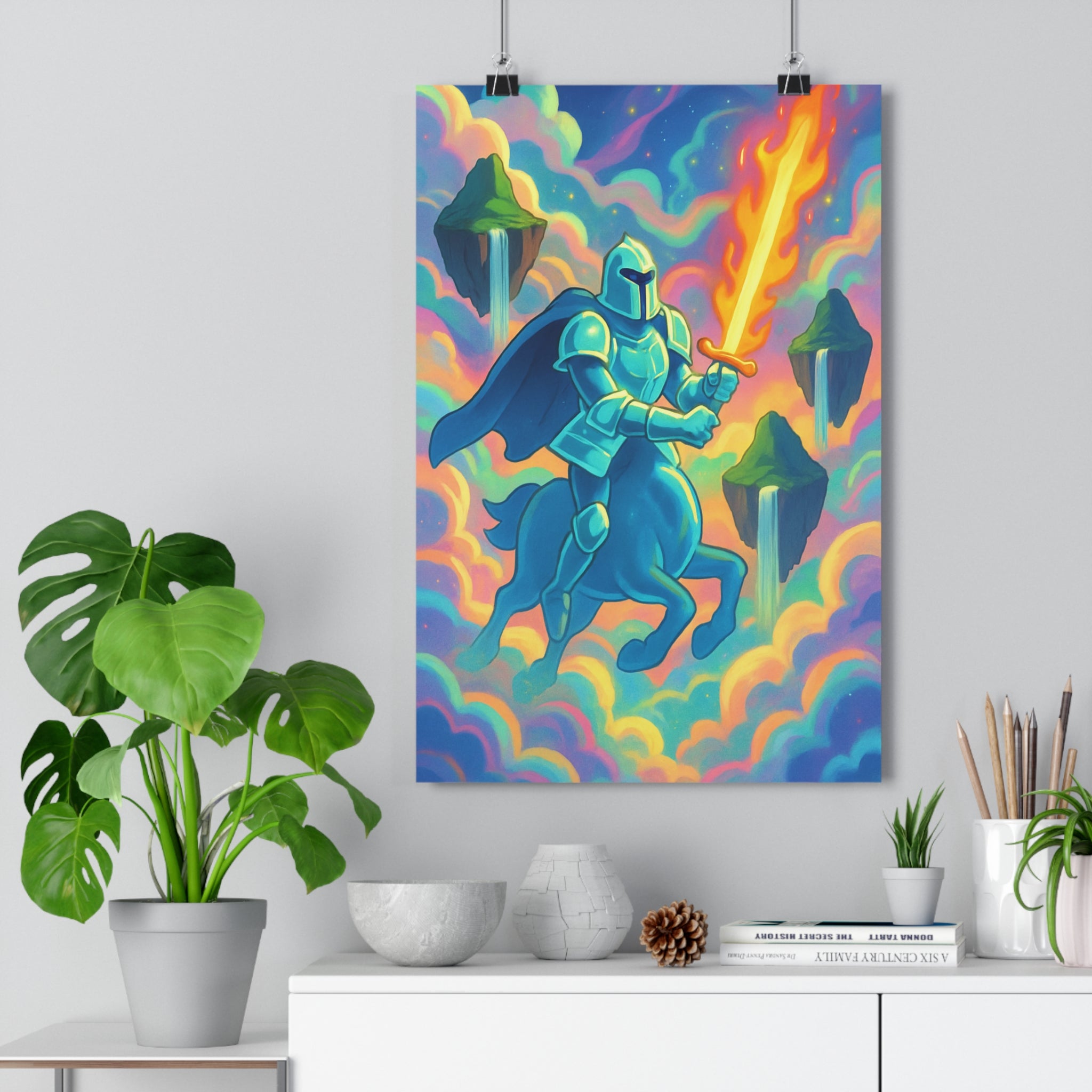 Poster décoratif fantasy épique pastel cartoon chevalier mystique aventure chambre créatif 30x46 vibrant qualité