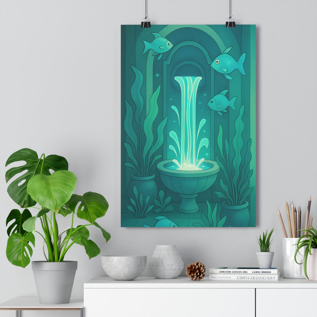 Poster décoratif cartoon turquoise émeraude zen jardin méditation chambre relaxant apaisant ambiance format 30x46
