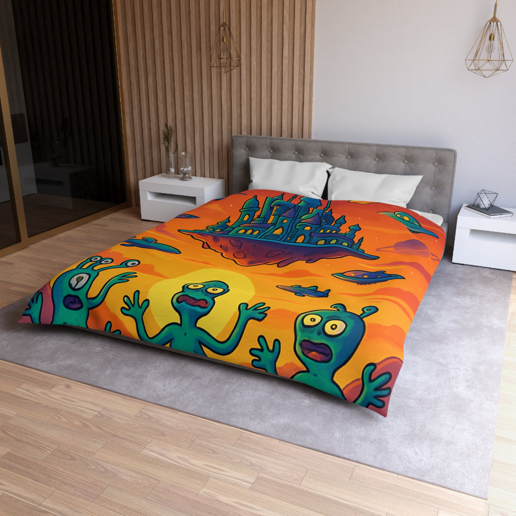 Housse de couette sur thème extraterrestre avec château flottant et OVNI colorés