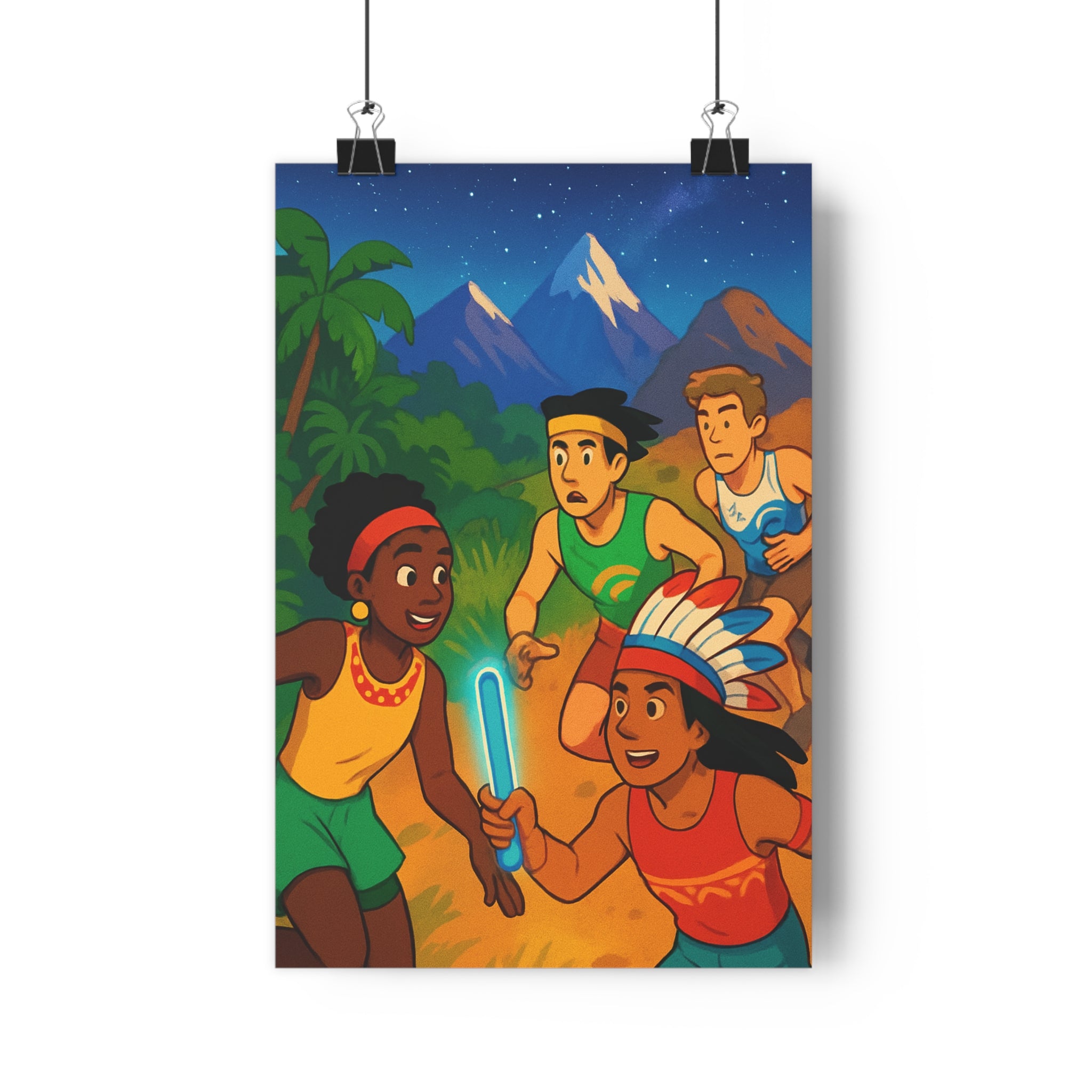 Poster décoratif cartoon vibrant athlètes multicolore joyeux salon chambre énergie diversité dynamique 30x46 cm