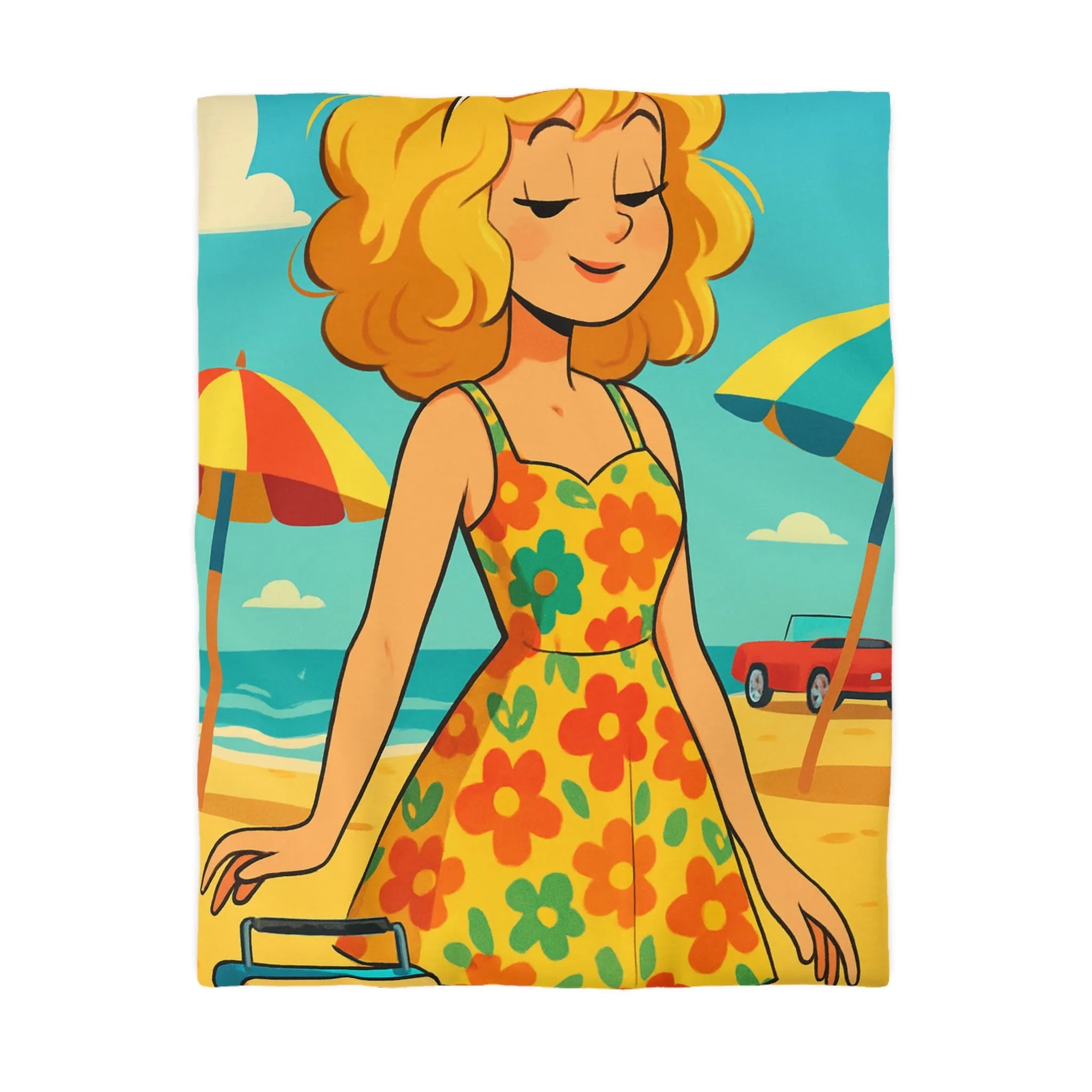 Housse de couette bohème rétro avec motif floral et ambiance plage ensoleillée