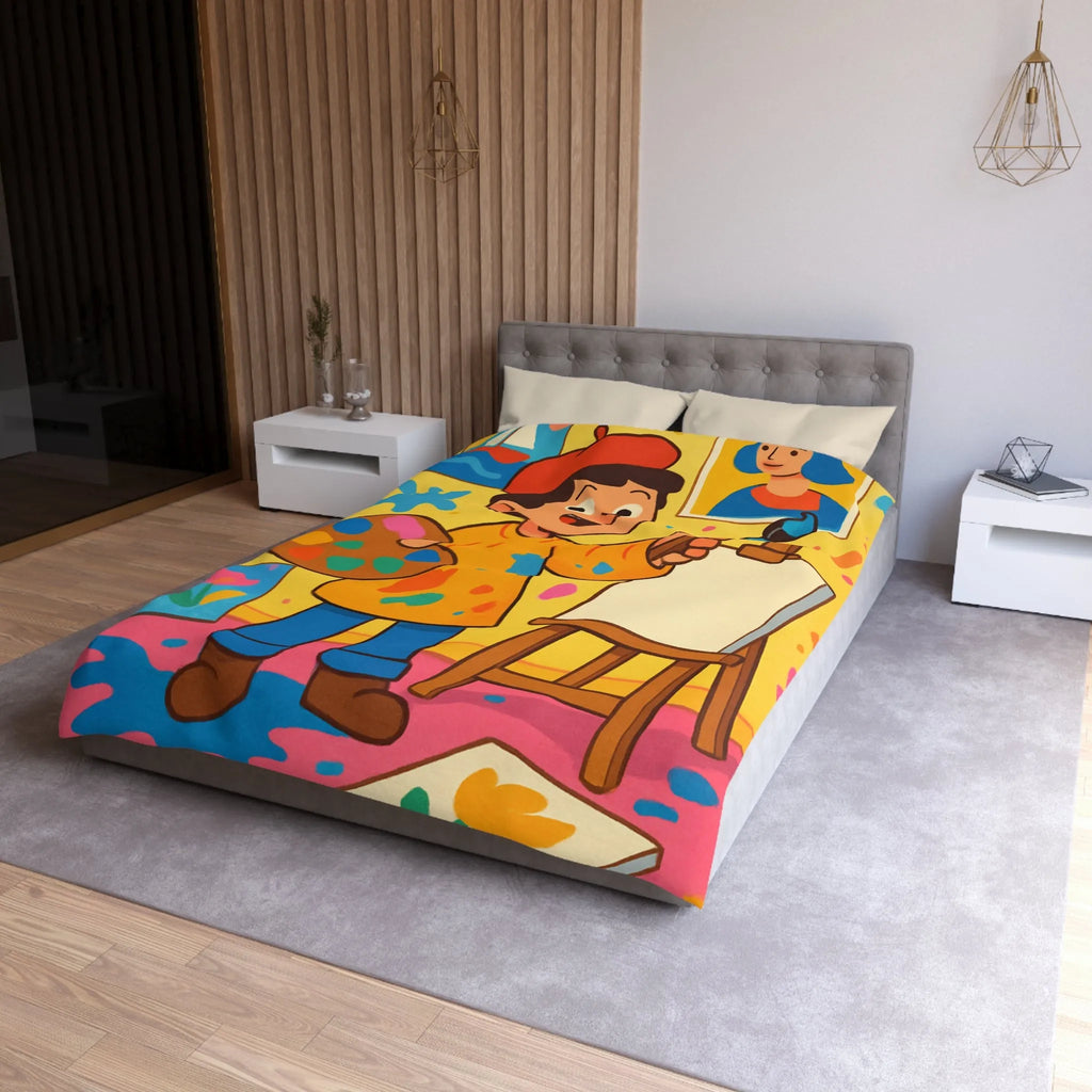 Housse de Couette Colorée avec Motif Artiste Enfant Peignant dans un Atelier Joyeux