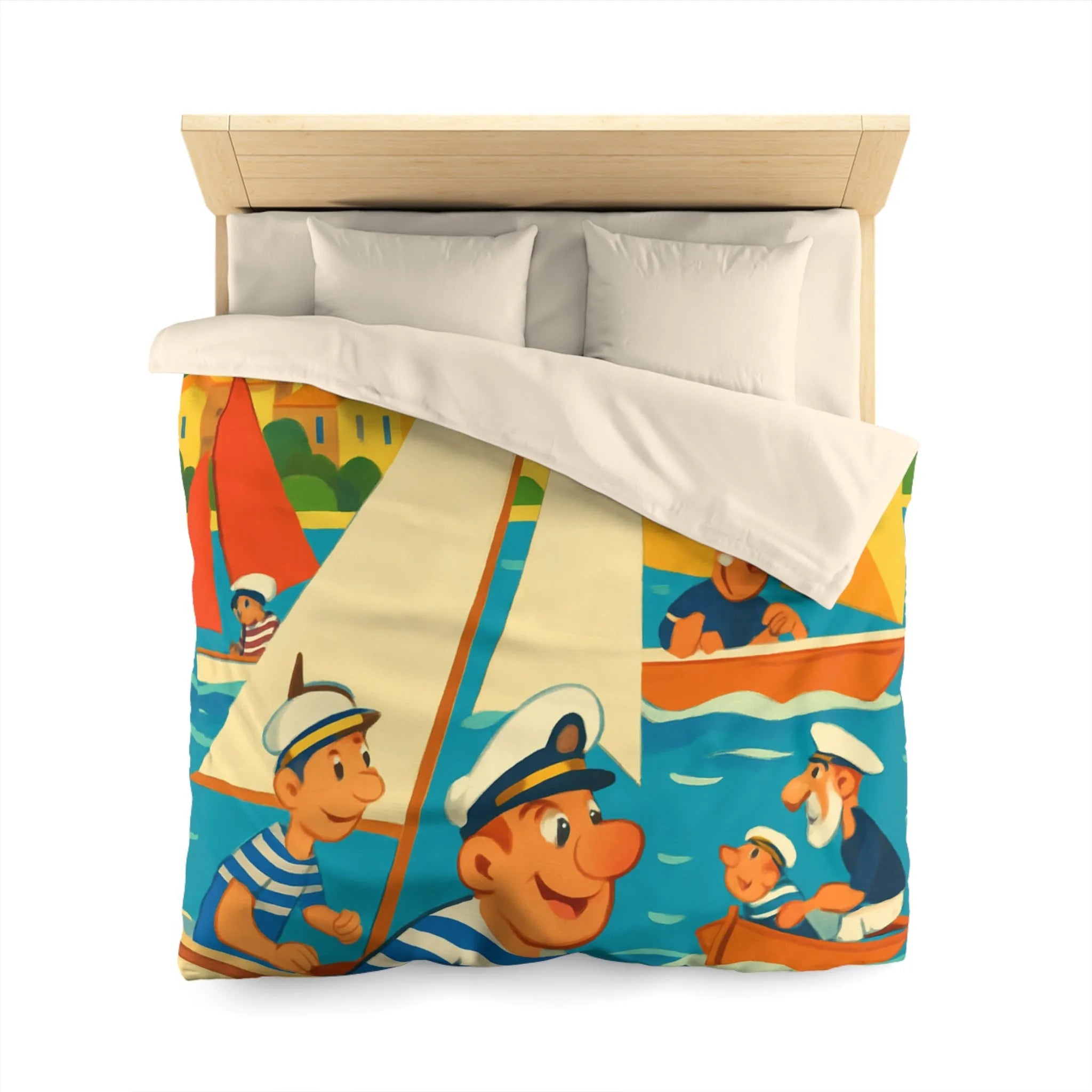 Housse de Couette Marine Vintage avec Voiliers et Matelots pour Chambre Ensoleillée