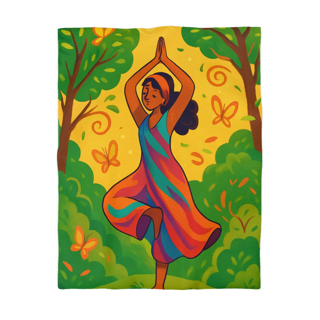 Housse de Couette Colorée avec Motif Filles et Papillons dans Forêt Enchantée