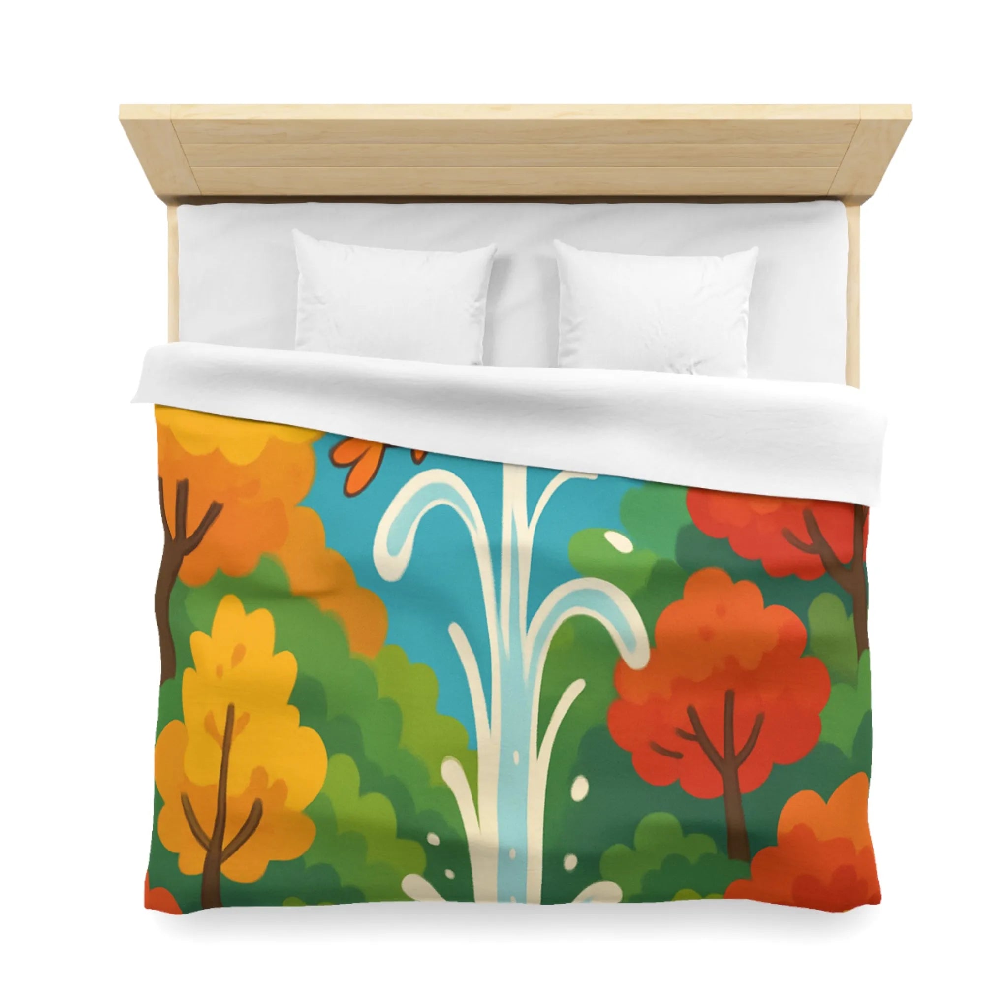 Housse de Couette Colorée avec Forêt Joyeuse et Animaux en Saut Cascade